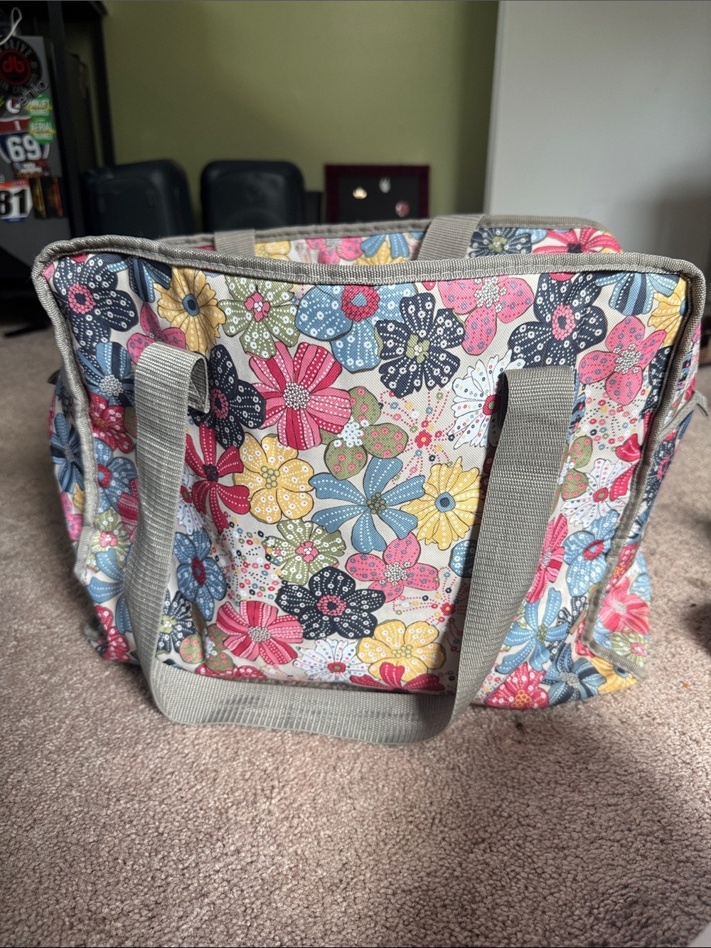 thirty-one Floral Multicolor Canvas Tote with Gray Straps